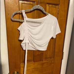 Asymmetrical Neck Drawstring Tee